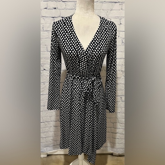 Banana Republic Women’s Long Sleeve Wrap Dress in Navy & White Dots Size Small - Picture 1 of 6
